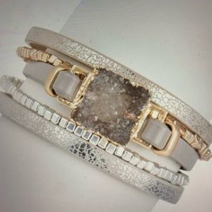 Galena Metallic Leather Bracelet with Druzy